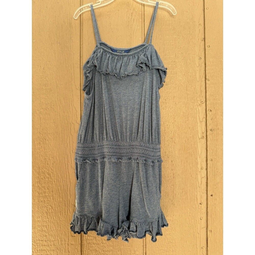 Polo Ralph Lauren Big Girls Ruffled Jersey Romper Blue Heather Large (8/10) NWT